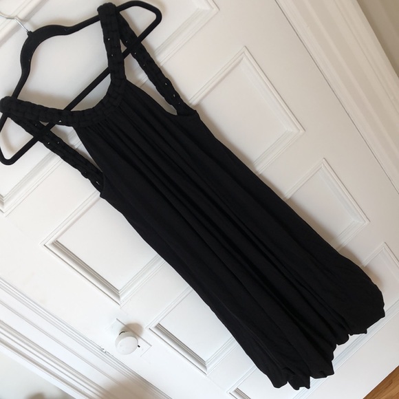 NWT US $498 open back Grecian black summer Europe dress rope straps bubble hem - Picture 3 of 8